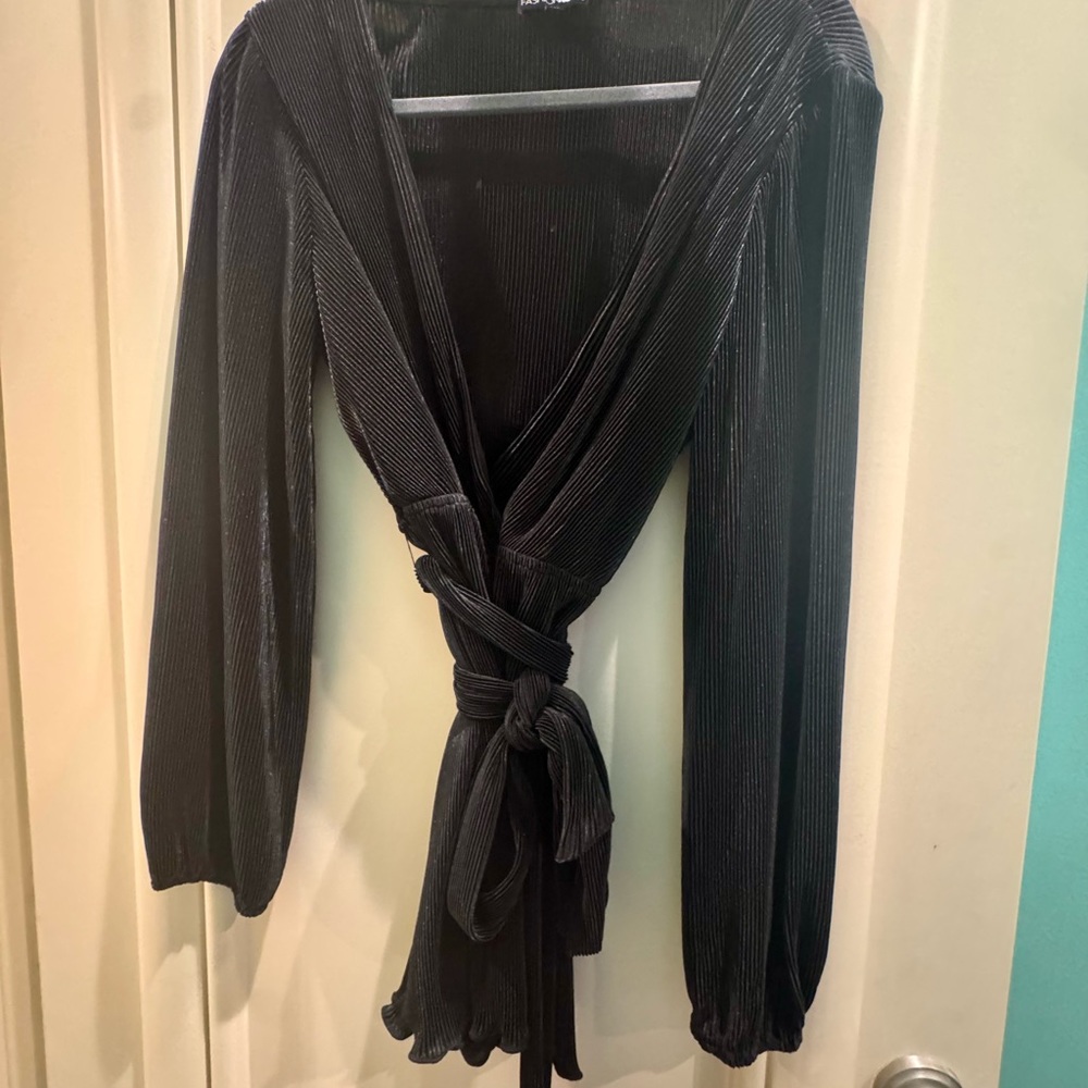 Black Wrap Top with Tie Detail